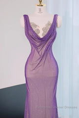 Noble Purple Mermaid Gown - Glitter Rhinestone Tulle Semi Formal Prom Dress For Special Ocassions