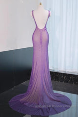 Noble Purple Mermaid Gown - Glitter Rhinestone Tulle Semi Formal Prom Dress For Special Ocassions