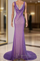 Noble Purple Mermaid Gown - Glitter Rhinestone Tulle Semi Formal Prom Dress For Special Ocassions