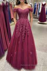 Off Shoulder Burgundy Lace Semi Formal Prom Dresses, Off the Shoulder Burgundy Formal Dresses, Burgundy Lace Evening Dresses