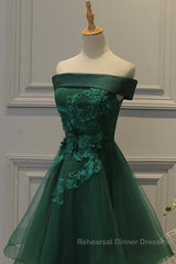 Off Shoulder Green Lace Floral Semi Formal Prom Dresses, Short Green Lace Homecoming Dresses, Green Formal Evening Dresses