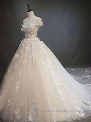 Off Shoulder Lace Long Semi Formal Prom Wedding Dresses