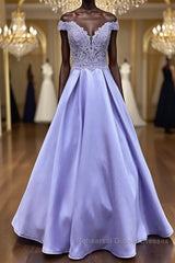 Off Shoulder Purple Lace Long Semi Formal Prom Dresses, Off Shoulder Purple Formal Dresses, Purple Lace Evening Dresses