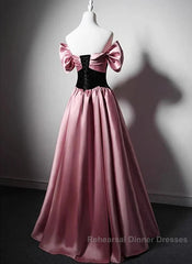 Off Shoulder Satin Scoop A-Line Long Party Dress Semi Formal Prom Dress Evening Dress