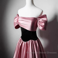 Off Shoulder Satin Scoop A-Line Long Party Dress Semi Formal Prom Dress Evening Dress