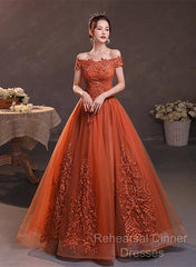 Off Shoulder Tulle With Lace Sweetheart Long Formal Dress, Sweet 16 Dresses