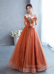 Off Shoulder Tulle With Lace Sweetheart Long Formal Dress, Sweet 16 Dresses