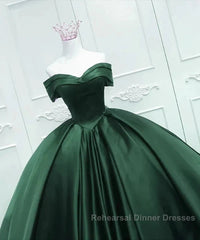 Off The Shoulder Ball Gown Dark Green Satin Quinceanera Dresses Princess Dress Semi Formal Prom Dress