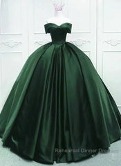 Off The Shoulder Ball Gown Dark Green Satin Quinceanera Dresses Princess Dress Semi Formal Prom Dress