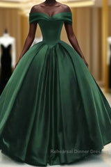 Off The Shoulder Ball Gown Dark Green Satin Quinceanera Dresses Princess Dress Semi Formal Prom Dress