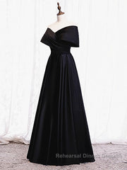 Off the Shoulder Black Long Semi Formal Prom Dresses with Corset Back, Black Off the Shoulder Formal Evening Dresses
