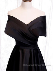 Off the Shoulder Black Long Semi Formal Prom Dresses with Corset Back, Black Off the Shoulder Formal Evening Dresses