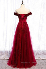 Off The Shoulder Burgundy Formal Long Semi Formal Prom Dress A Line Velvet Evening Dress