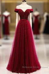 Off The Shoulder Burgundy Formal Long Semi Formal Prom Dress A Line Velvet Evening Dress