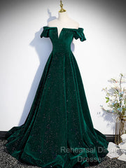 Off The Shoulder Green Black Long Semi Formal Prom Dresses, Off Shoulder Green Black Formal Evening Dresses