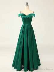 Off the Shoulder Green Long Prom Dresses, Off Shoulder Green Long Formal Evening Dresses