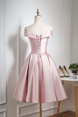 Off The Shoulder Pink Homecoming Dresses Short Semi Formal Prom Dresses, Off Shoulder Graduation Dresses, Formal Dresses, Evening Dresses