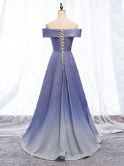 Off the Shoulder Purple Ombre Long Semi Formal Prom Dresses, Off the Shoulder Purple Formal Evening Dresses with Corset Back
