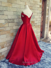 Off the Shoulder Red Long Semi Formal Prom Dresses, Red Long Formal Evening Dresses