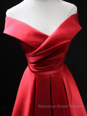 Off the Shoulder Red Long Semi Formal Prom Dresses, Red Off Shoulder Long Formal Evening Dresses