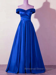 Off the Shoulder Satin Long Semi Formal Prom Dresses, Satin Formal Bridesmaid Dresses