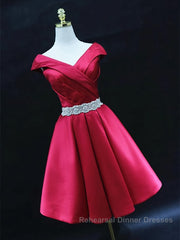 Off the Shoulder Short Burgundy Semi Formal Prom Dresses, Short Wine Red Formal Graduation Homecoming Dresses
