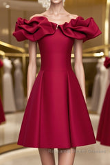 Off the Shoulder Short Burgundy Semi Formal Prom Dresses, Short Wine Red Graduation Homecoming Dresses