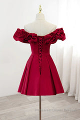 Off the Shoulder Short Burgundy Semi Formal Prom Dresses, Short Wine Red Graduation Homecoming Dresses