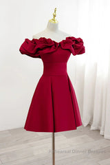 Off the Shoulder Short Burgundy Semi Formal Prom Dresses, Short Wine Red Graduation Homecoming Dresses