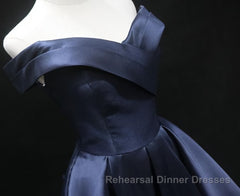 Off the Shoulder Short Navy Blue Semi Formal Prom Dresses, Short Navy Blue Formal Homecoming Graduation Dresses