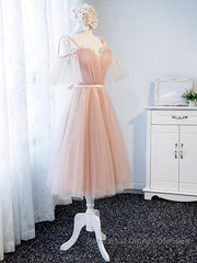 Off the Shoulder Short Pink Semi Formal Prom Dresses with Corset Back, Short Pink Formal Graduation Bridesmaid Dresses