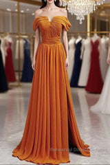 Off The Shoulder Split Chiffon Long Dresses