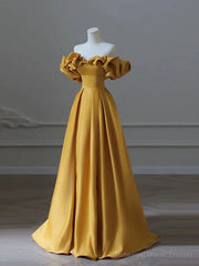 Off the Shoulder Yellow Long Prom Dresses, Yellow Off Shoulder Long Formal Evening Dresses
