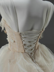 Off-White A-Line Straps Tulle Long Semi Formal Prom Dress Simple Applique Wedding Dress