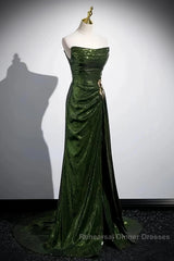 Olive Green Trumpet Mermaid Sequin Semi Formal Prom Dress