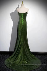 Olive Green Trumpet Mermaid Sequin Semi Formal Prom Dress
