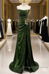 Olive Green Trumpet Mermaid Sequin Semi Formal Prom Dress