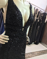 Ombre Mermaid V-Neck Court Train Semi Formal Prom Sequins Dresses