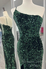 One Shoulder Long Emerald Green Semi Formal Prom Dress Mermaid Sequin