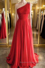 One Shoulder Open Back Red Long Semi Formal Prom Dresses, Backless Red Formal Dresses, Red Evening Dresses