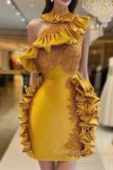 One Shoulder Ruffles Short Homecoming Dress Vestidos De Cocktail Real Images Knee Length African Girl Party Gowns