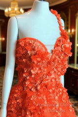 One Shoulder Tulle Semi Formal Prom Dresses 3D Flowers