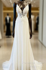 Open Back A-Line Chiffon/Lace Beach Wedding Dress