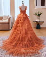 Orange Tulle Ruffles Ball Gown Corset Dress