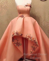 Peach Sweetheart High Low Dress With 3D Flowers