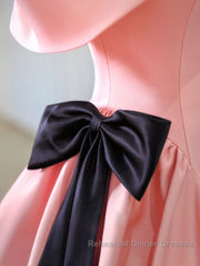 Pink A-Line Satin Off Shoulder Long Semi Formal Prom Dresses, Pink Formal Evening Dresses