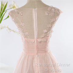 Pink Elegant Tulle A-Line Floor Length Wedding Party Dresses, Light Pink Gown
