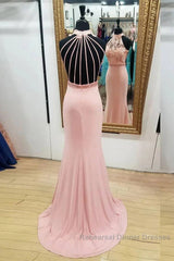 Pink Mermaid Lace Long Wedding Dresses