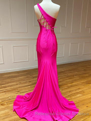 Pink Mermaid One Shoulder Long Semi Formal Prom Dress