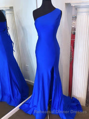 Pink Mermaid One Shoulder Long Semi Formal Prom Dress